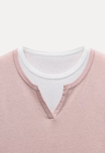 Contrast Layered Knit Long Sleeve Top