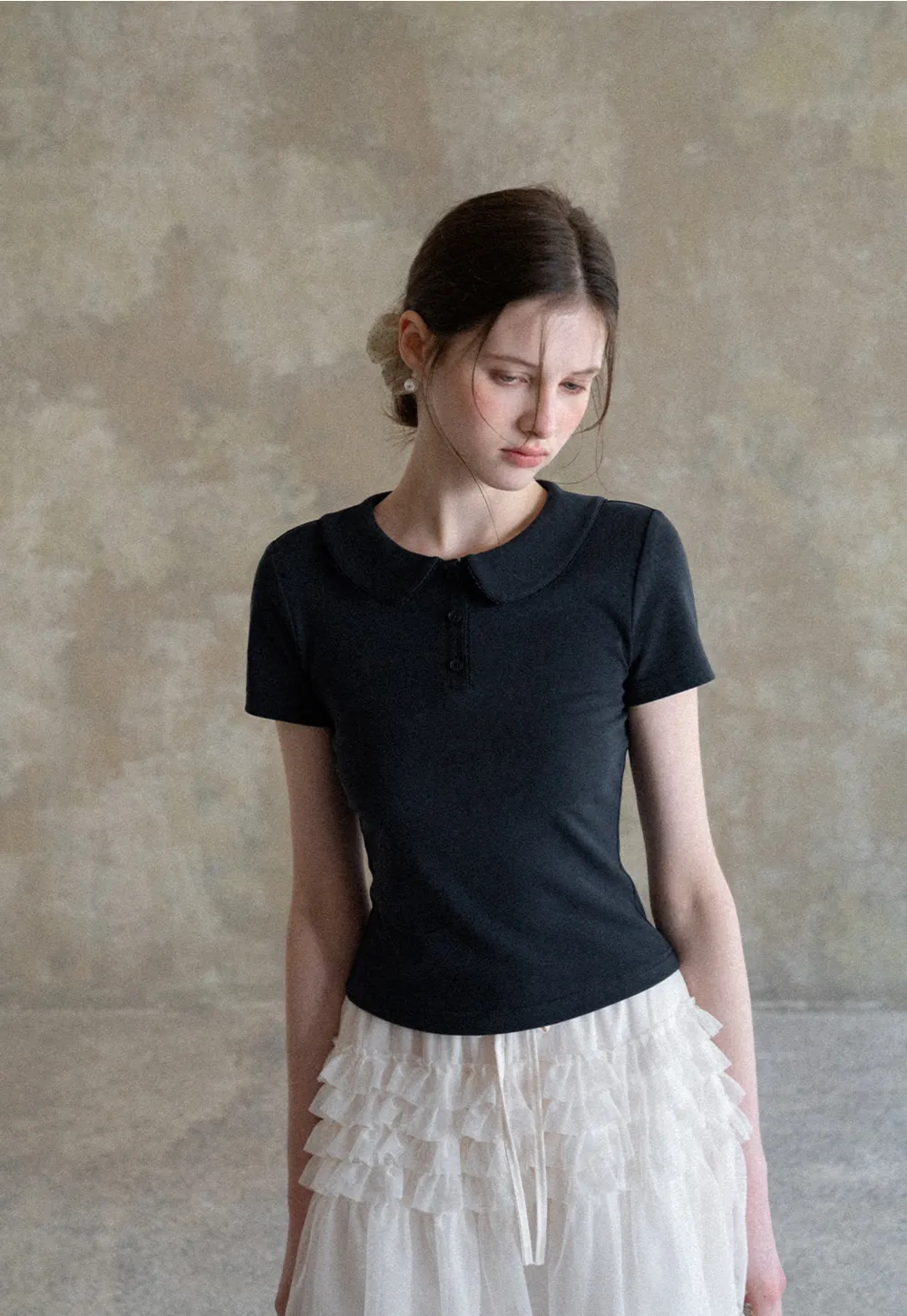 Short Sleeve Collared Button Front T Shirt