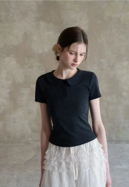 Short Sleeve Collared Button Front T Shirt