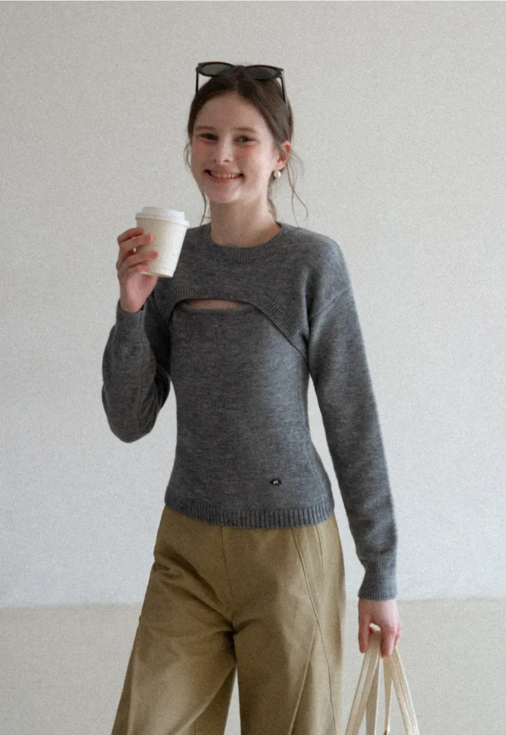 Cutout Detail Round Neck Knit Sweater