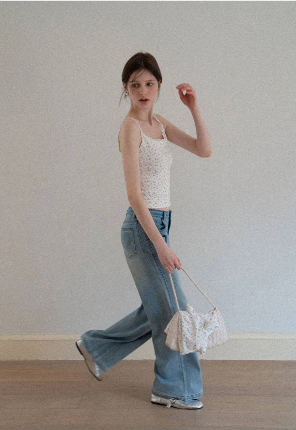 Short sleeve floral print top and tank top set