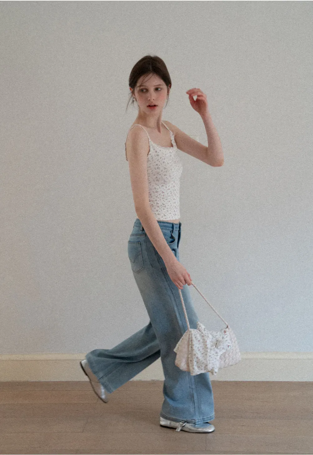 Short sleeve floral print top and tank top set