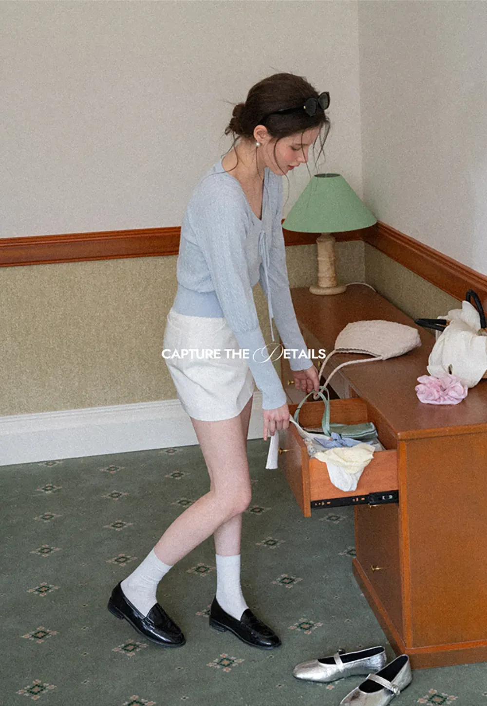 V Neck Knit Sweater with Front Tie Detail