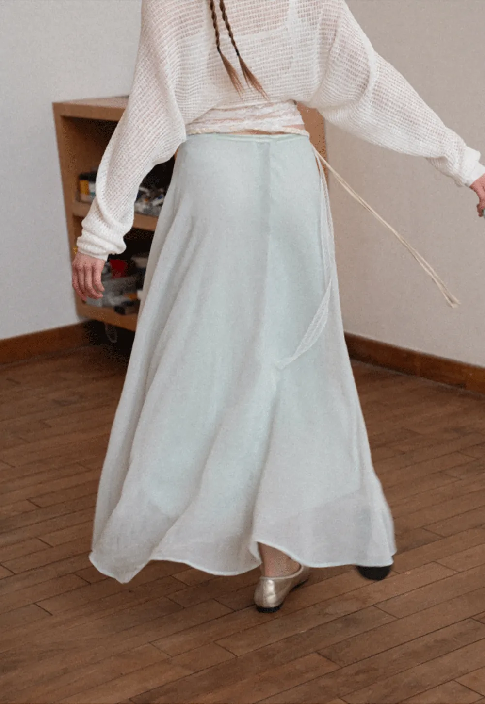 Flowy Maxi Skirt with Lace Trim and Drawstring Waist