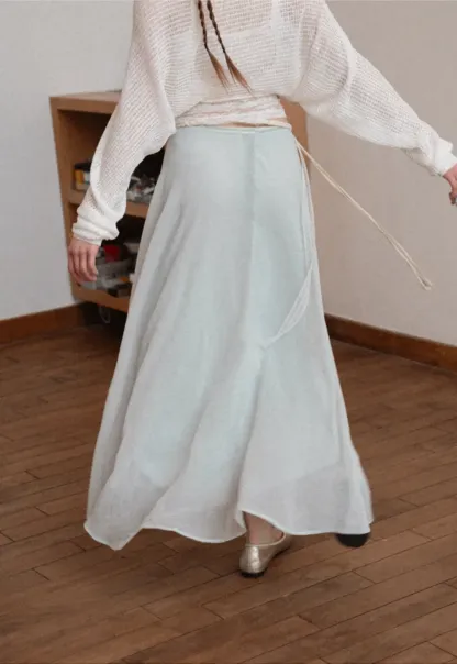 Flowy Maxi Skirt with Lace Trim and Drawstring Waist