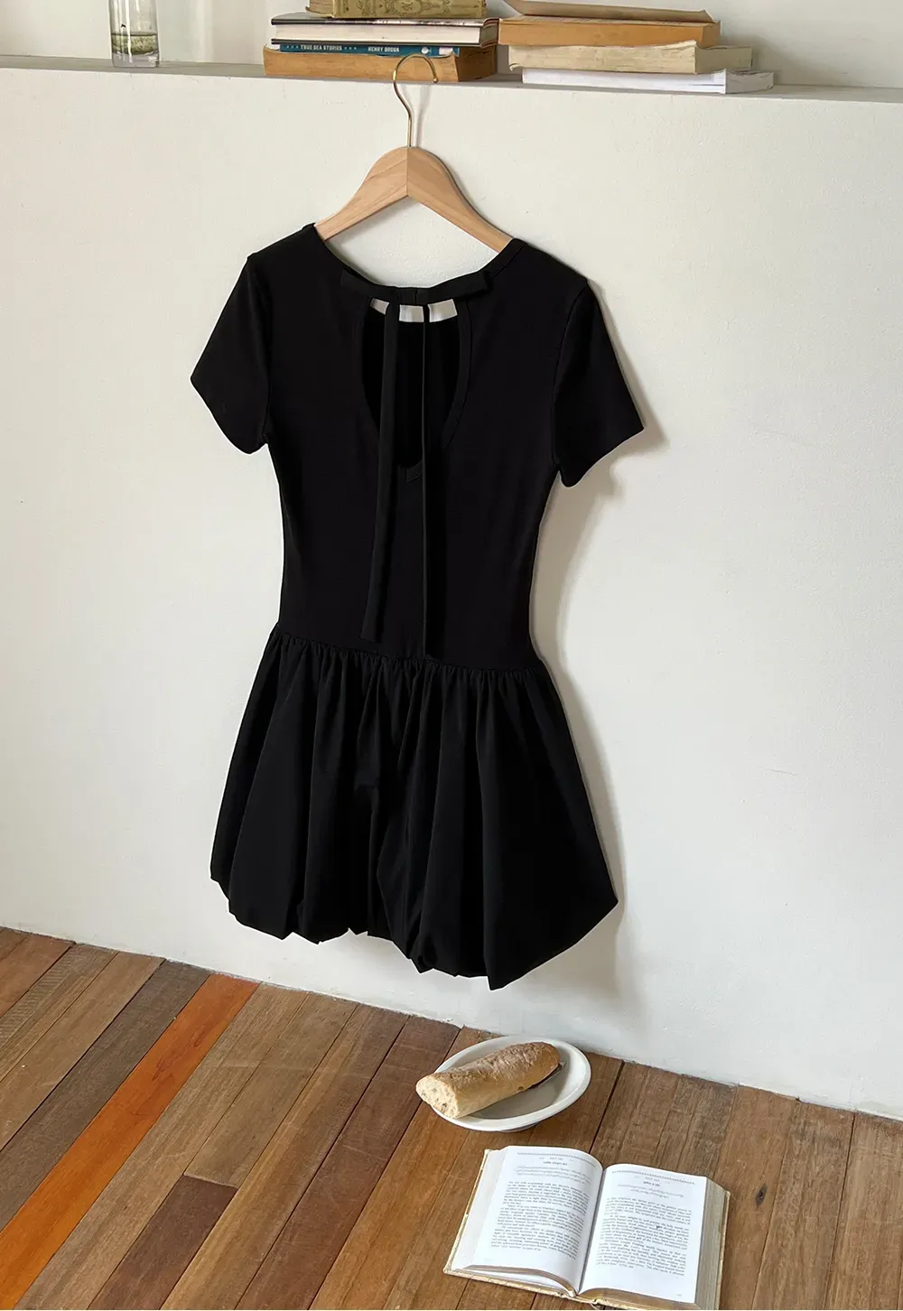 Short Sleeve Dress with Back Cutout and Bow Detail