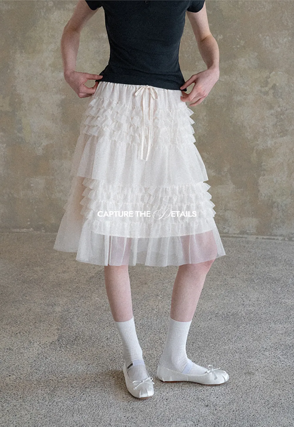 Tiered Ruffled Sheer Skirt with Drawstring Waist