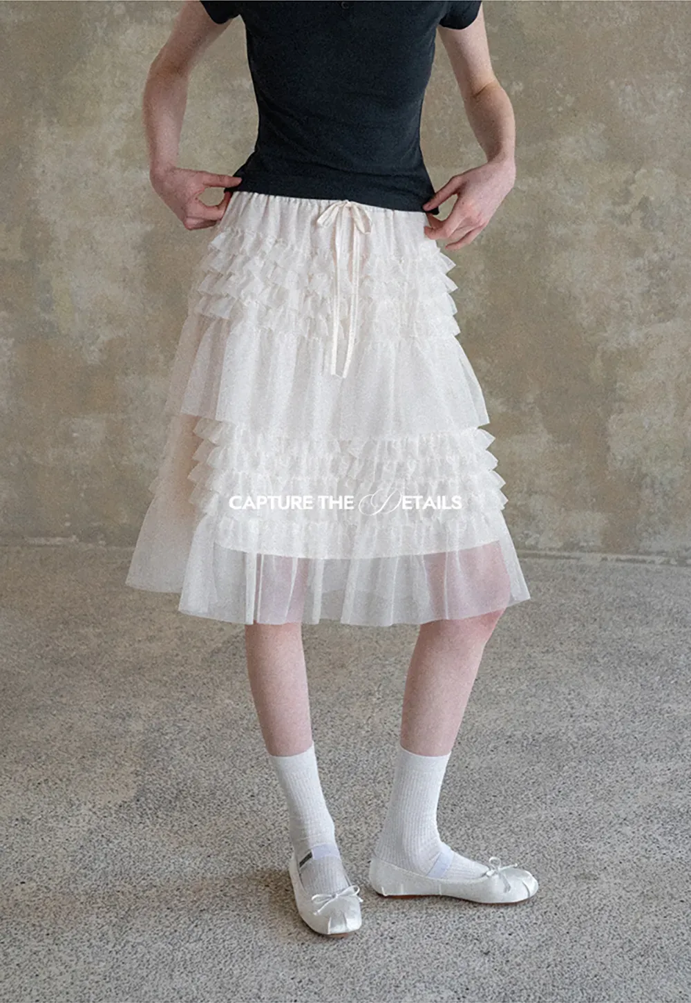 Tiered Ruffled Sheer Skirt with Drawstring Waist