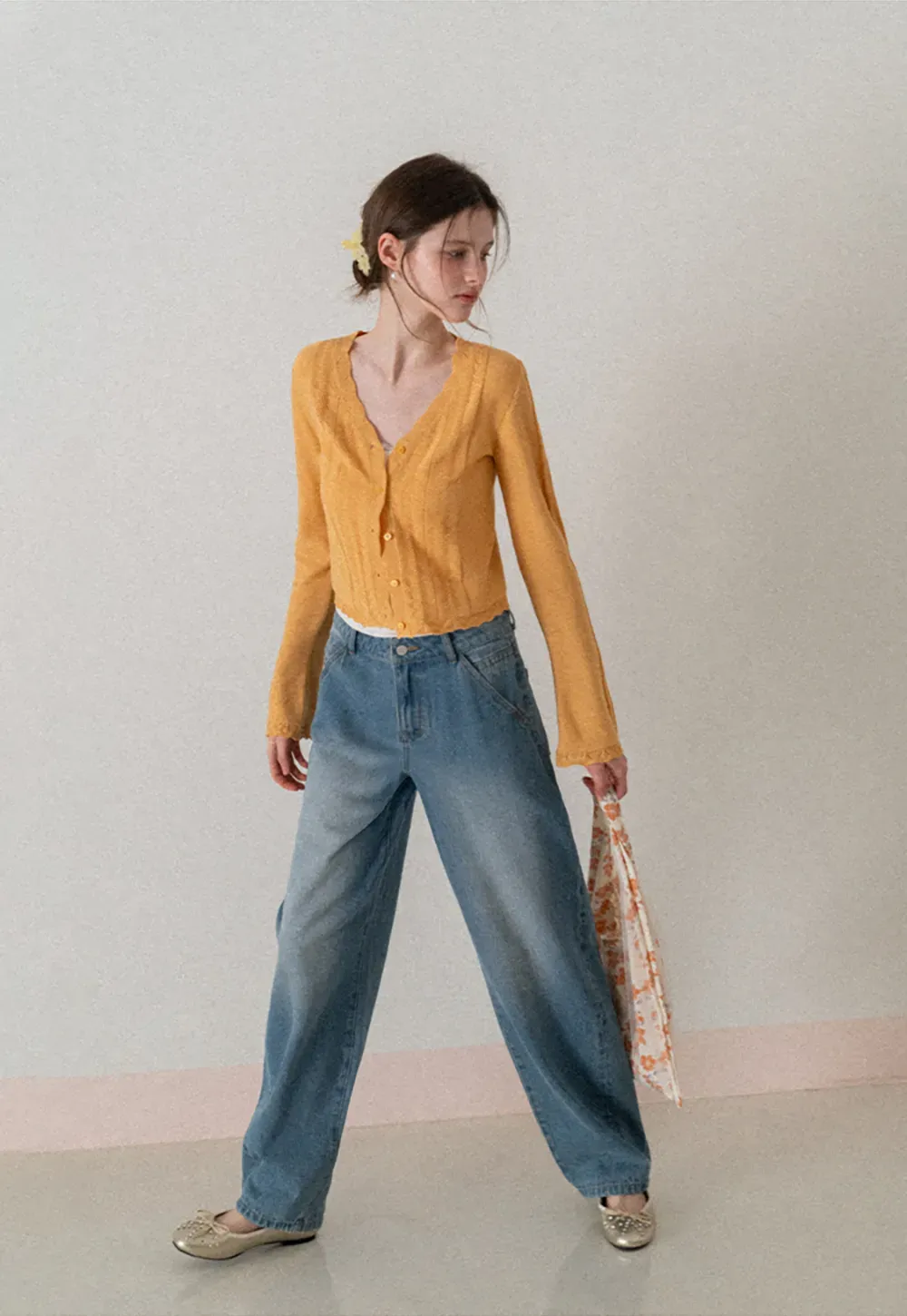 Long Sleeve Knit Sweater with Lace Trim