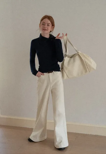 Wide Leg Denim Jeans with Belt Loop