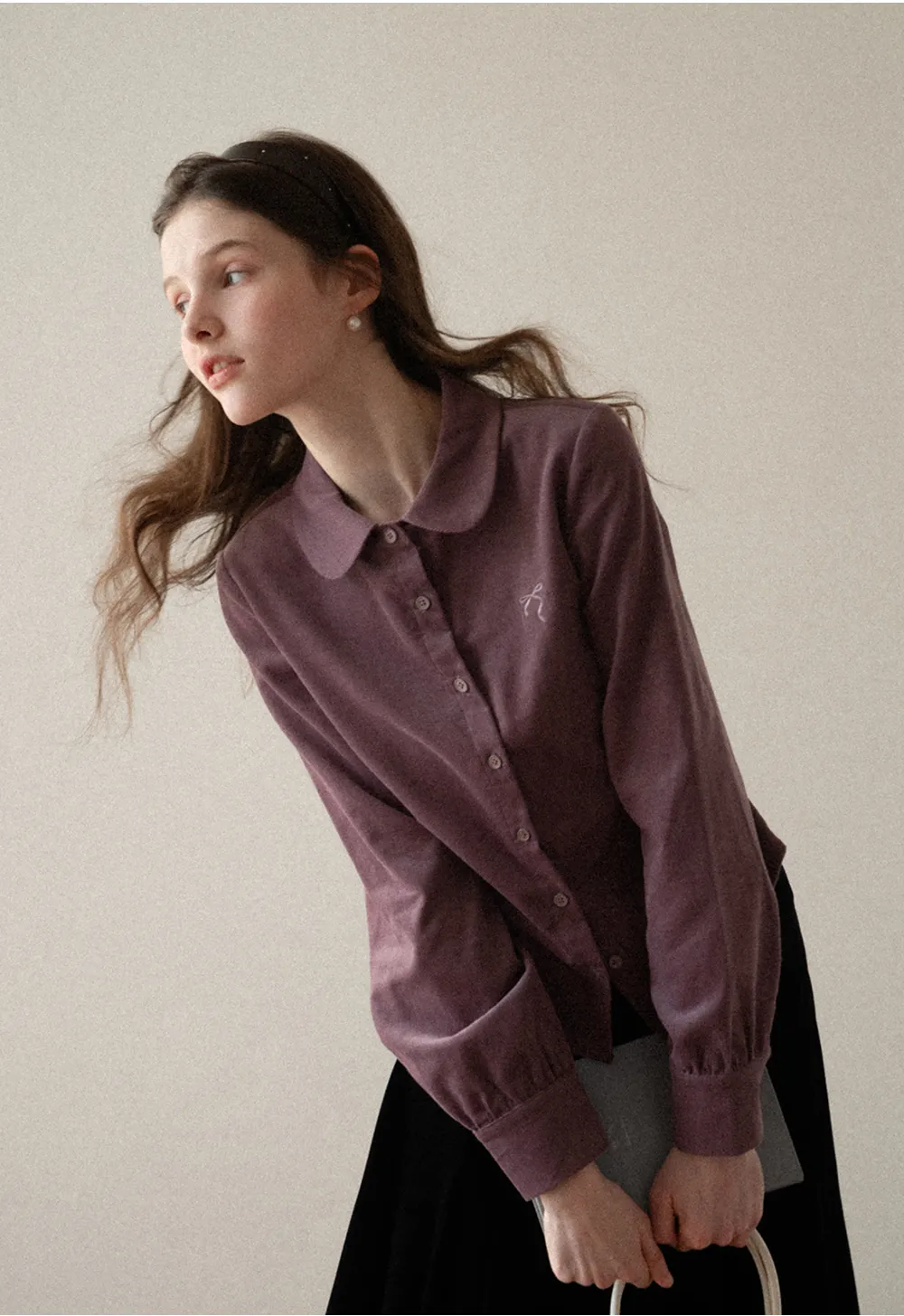 Elegant Corduroy Blouse with Ruched Detail