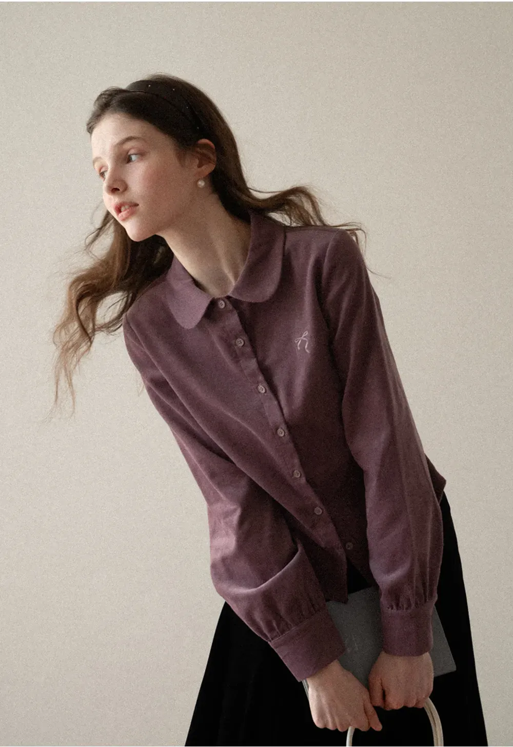 Elegant Corduroy Blouse with Ruched Detail