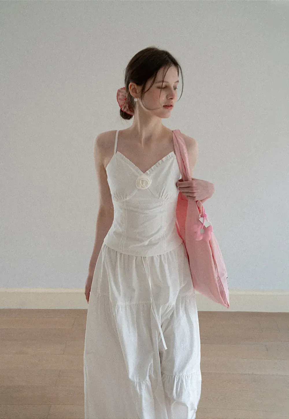 V neck sleeveless dress with floral embellishment