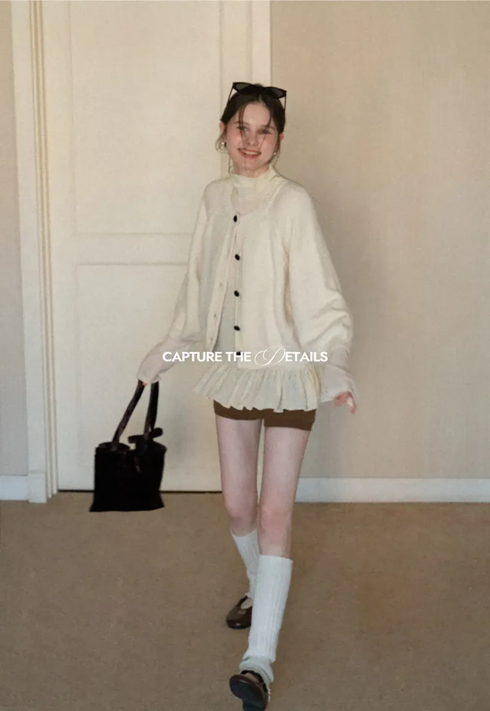 floral dot long sleeve top with ruffle hem