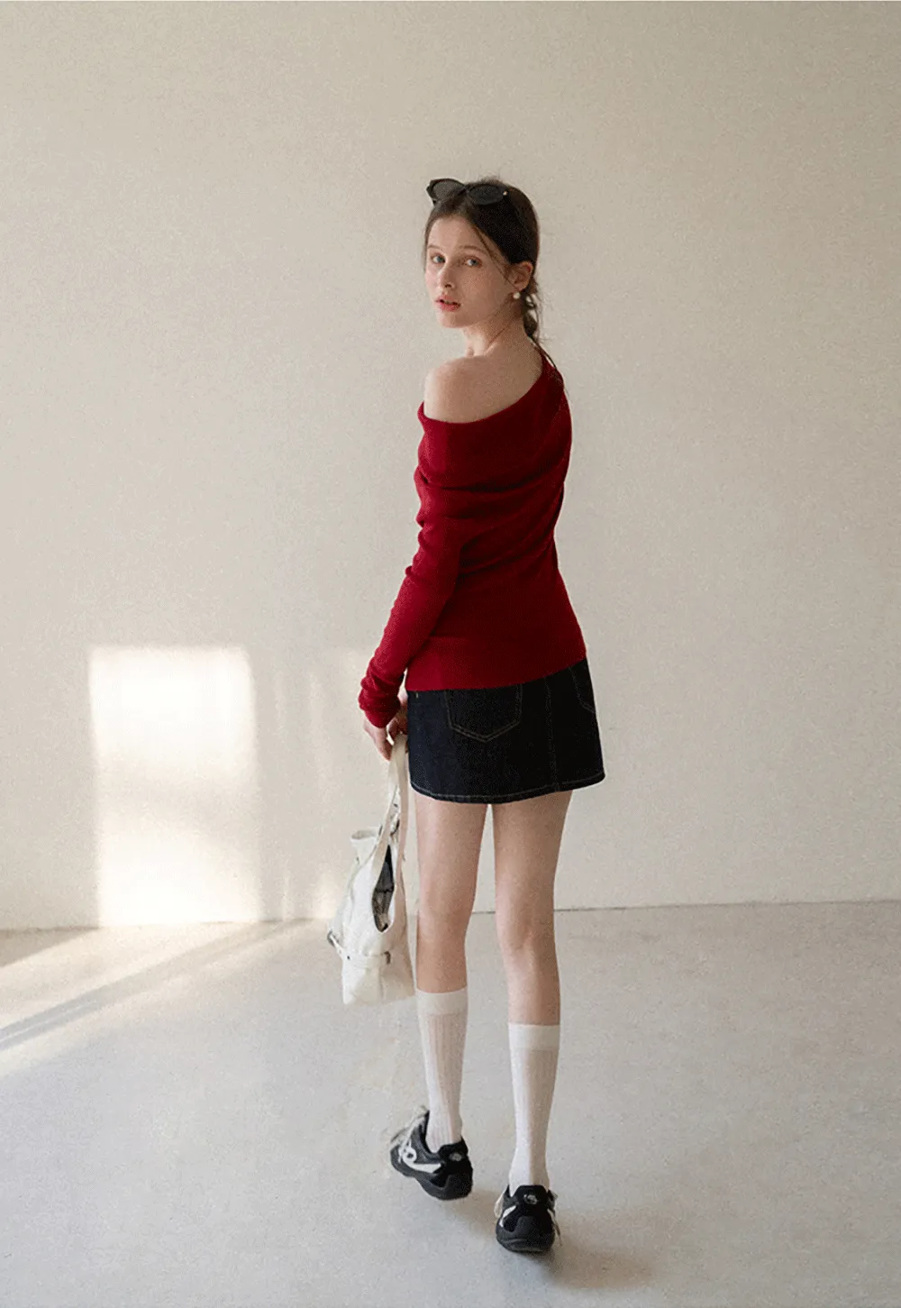 Elegant Off Shoulder Knit Top with Asymmetrical Design