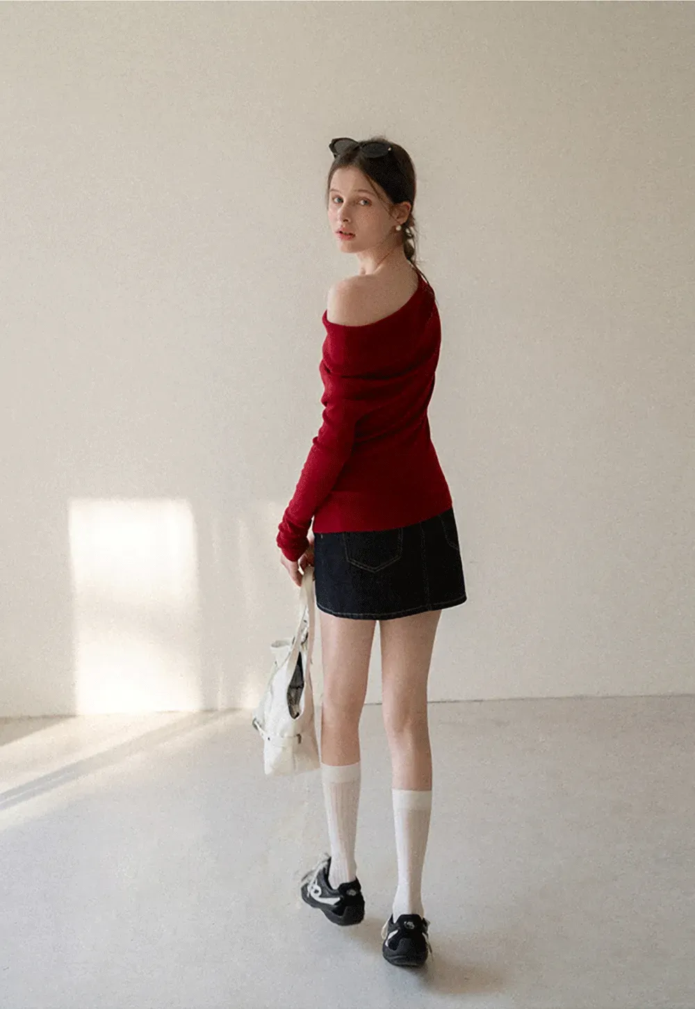 Elegant Off Shoulder Knit Top with Asymmetrical Design