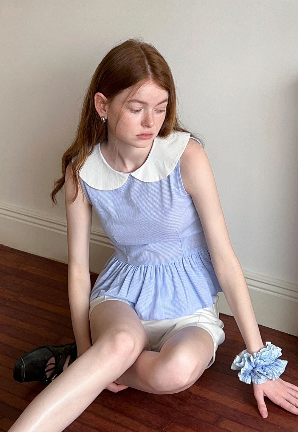 Women's Striped Sleeveless Top with Peter Pan Collar 