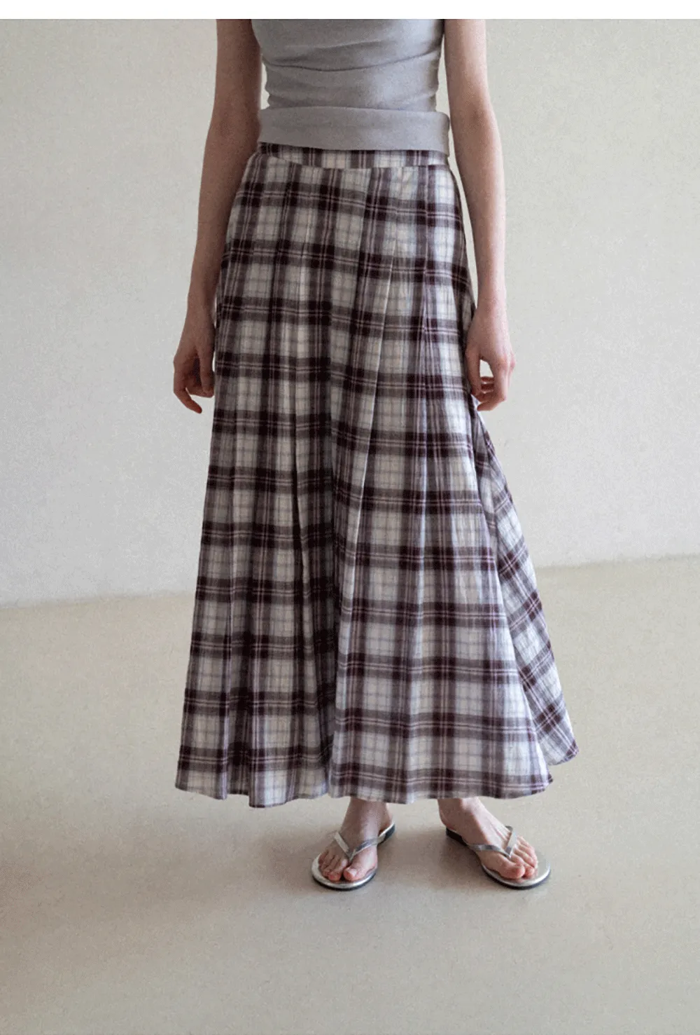 Plaid Pleated Midi Skirt