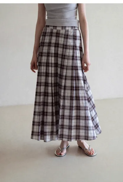 Plaid Pleated Midi Skirt