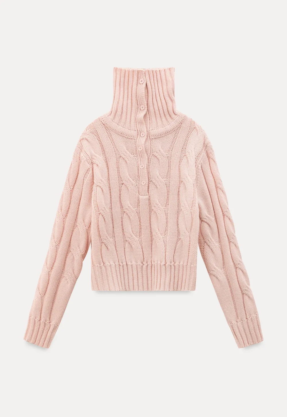 Cable Knit Turtleneck Sweater with Ribbed Sleeves and Hem