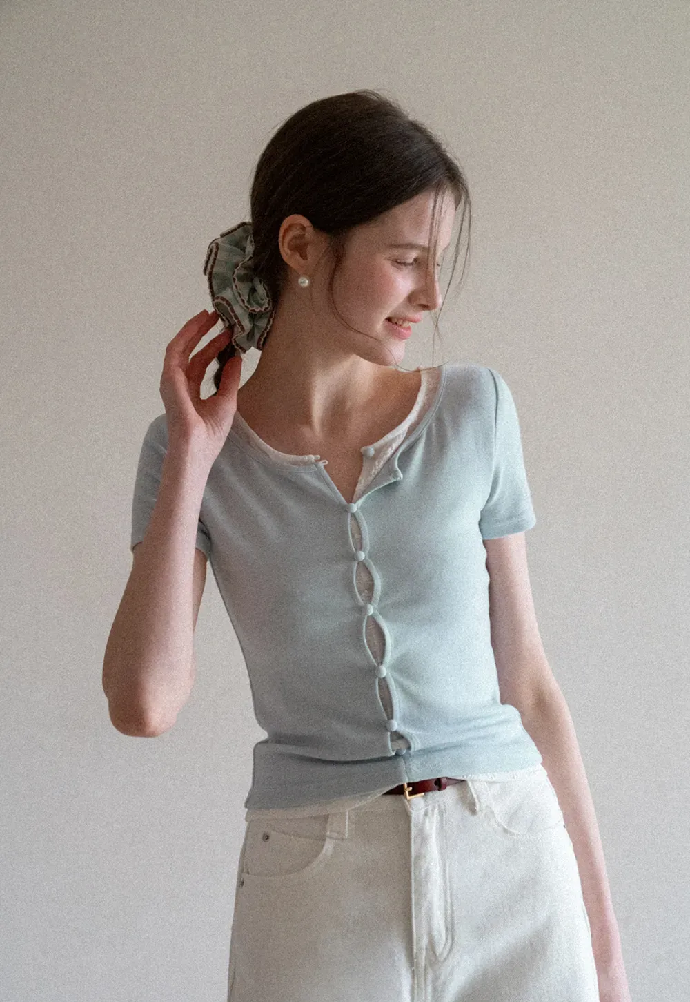 Short Sleeve T Shirt with Lace Trim