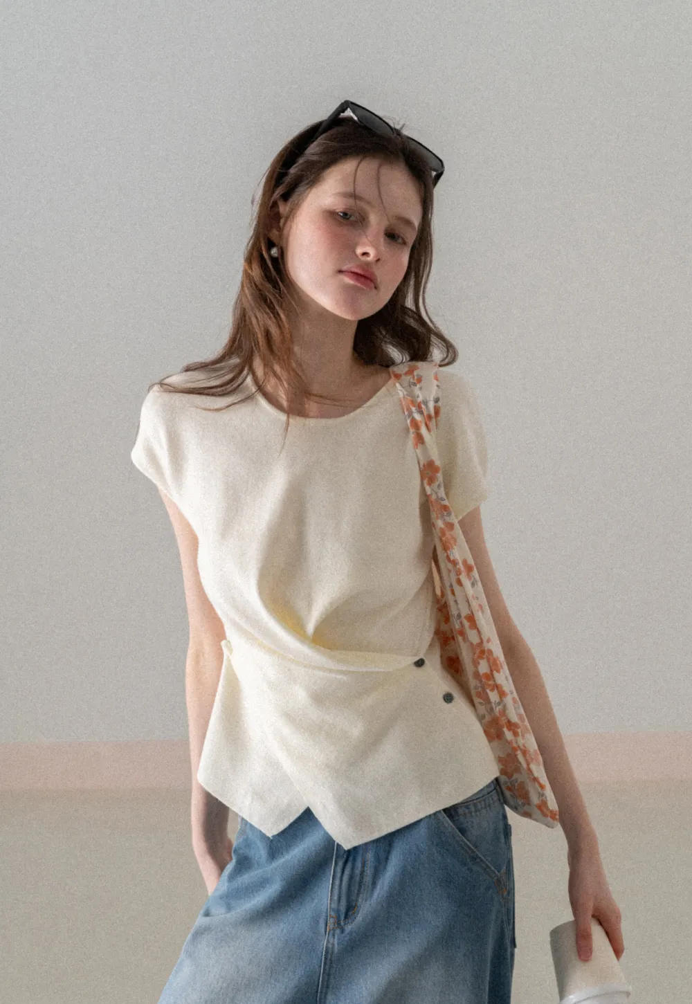 Lightweight Knit Top with Asymmetrical Hem
