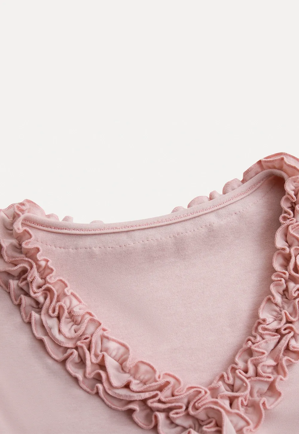 Ruffled V Neck Slim Fit Long Sleeve Tee