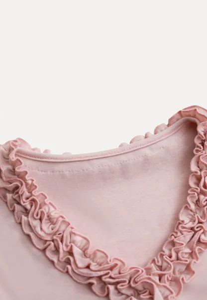 Ruffled V Neck Slim Fit Long Sleeve Tee