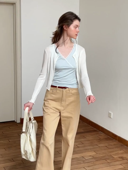 Lace Trim V Neck Wrap Front Tank Top