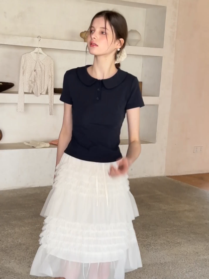 Short Sleeve Collared Button Front T Shirt