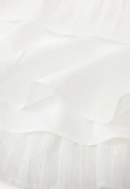 V neck long sleeve tiered dress with lace trim