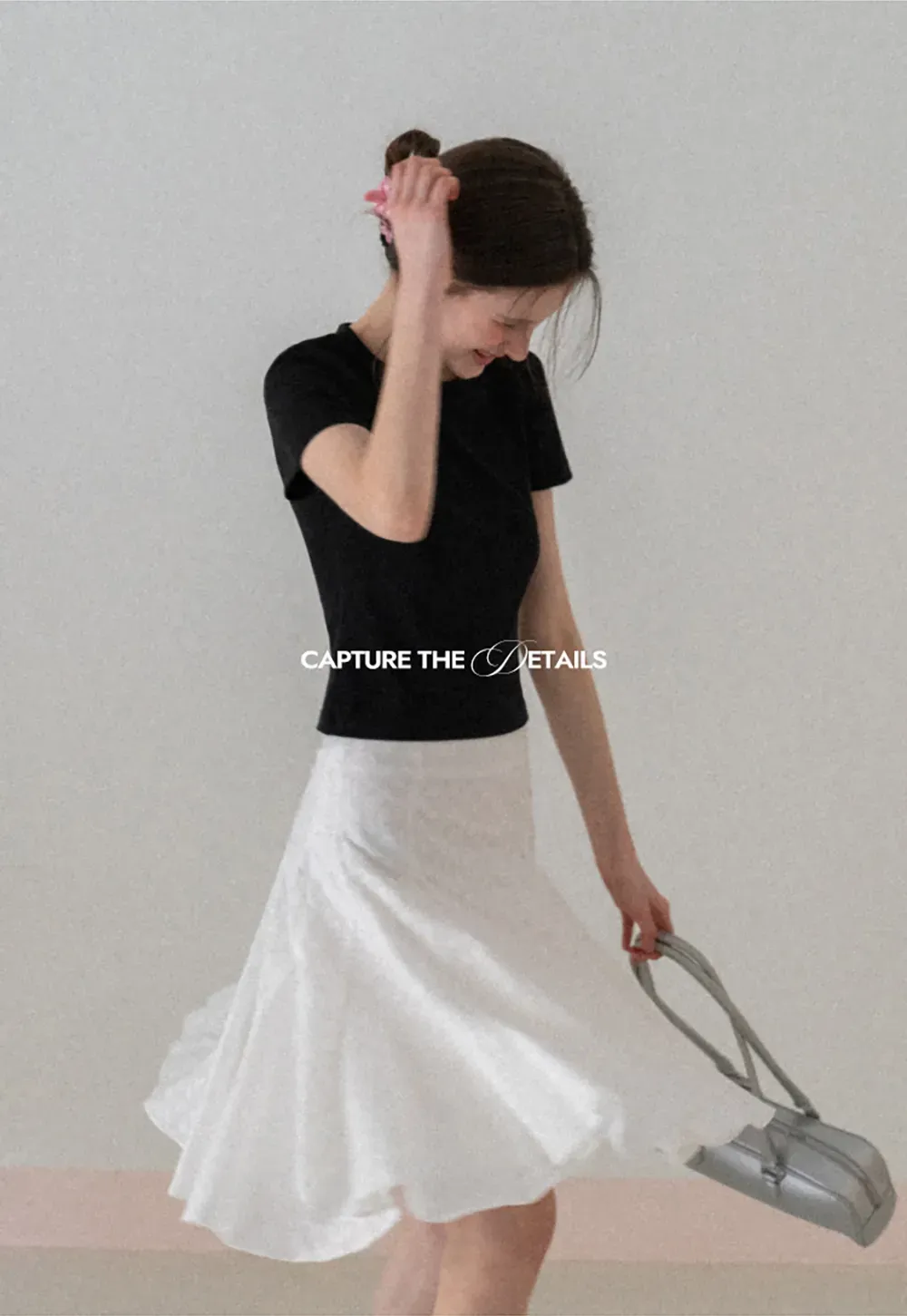 Short Sleeve Crew Neck T Shirt with Sheer Scarf Detail