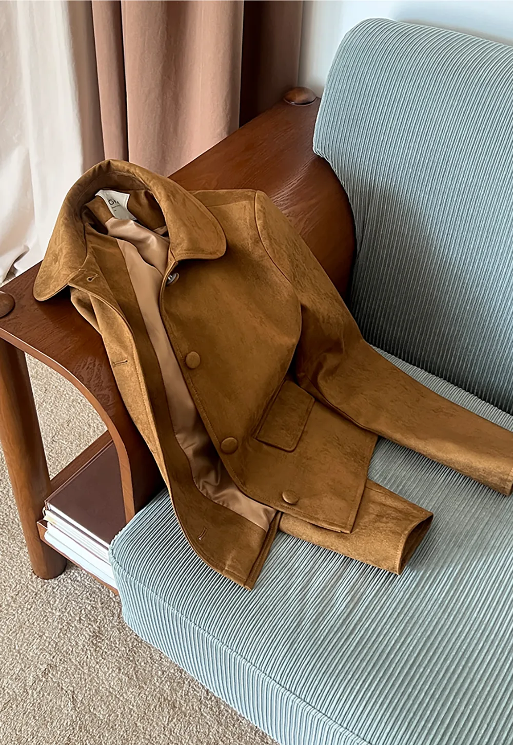 Soft Faux Suede Jacket with Button Closure and Collar Design