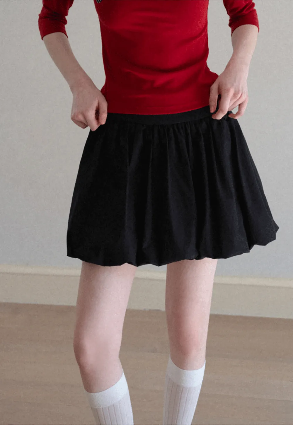 Pleated A-line Skirt with Elastic Waistband