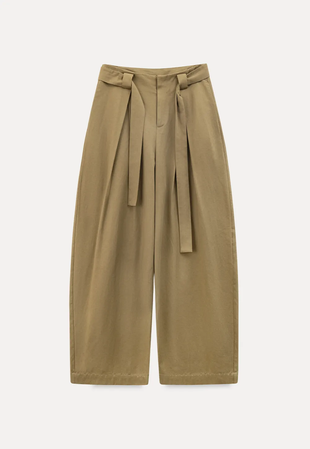 Wide leg pleated casual pants with tie waist design