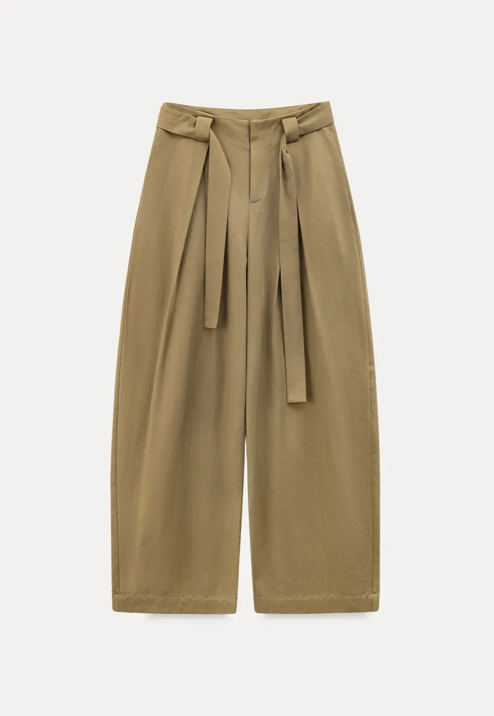 Wide leg pleated casual pants with tie waist design