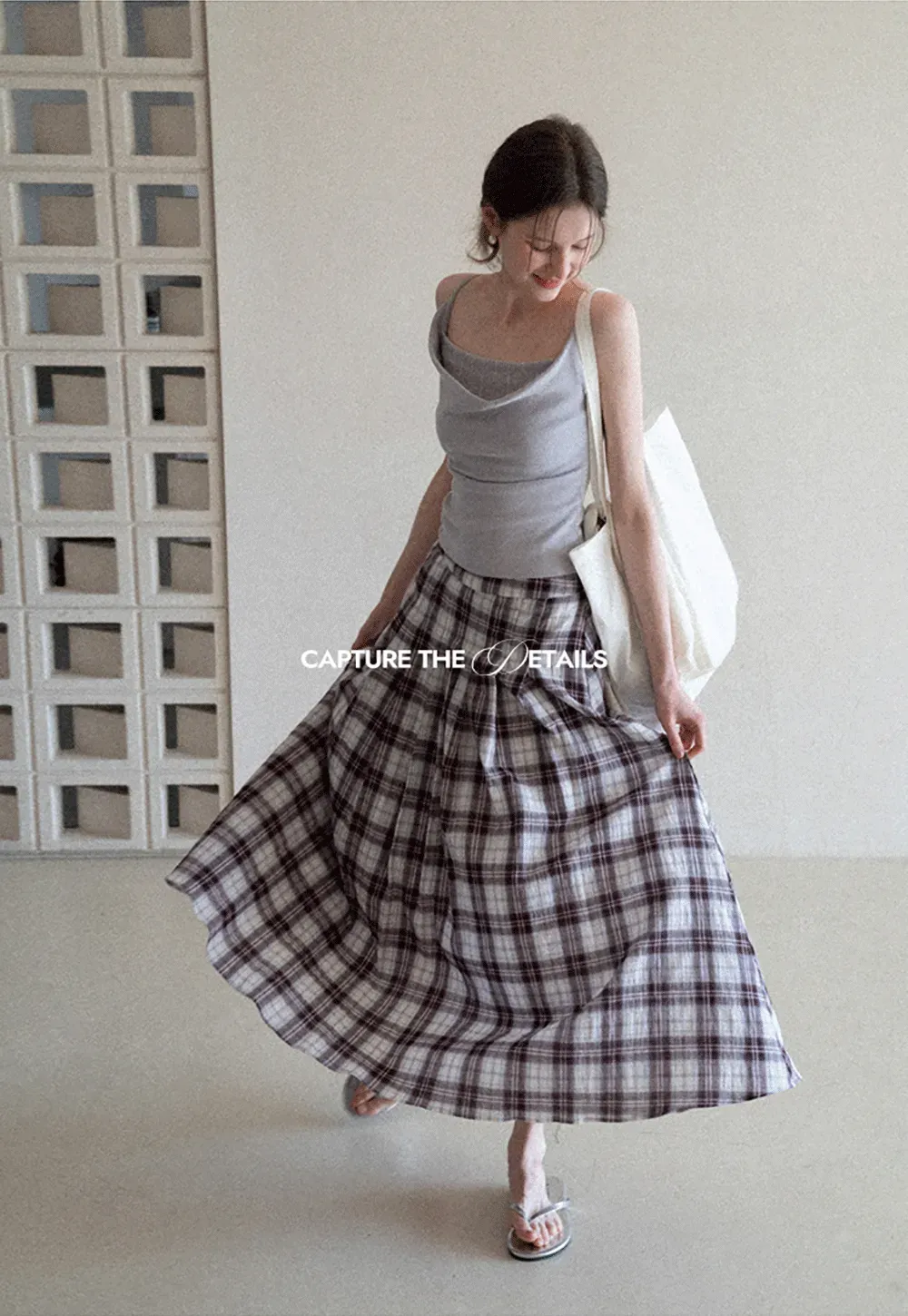 Plaid Pleated Midi Skirt