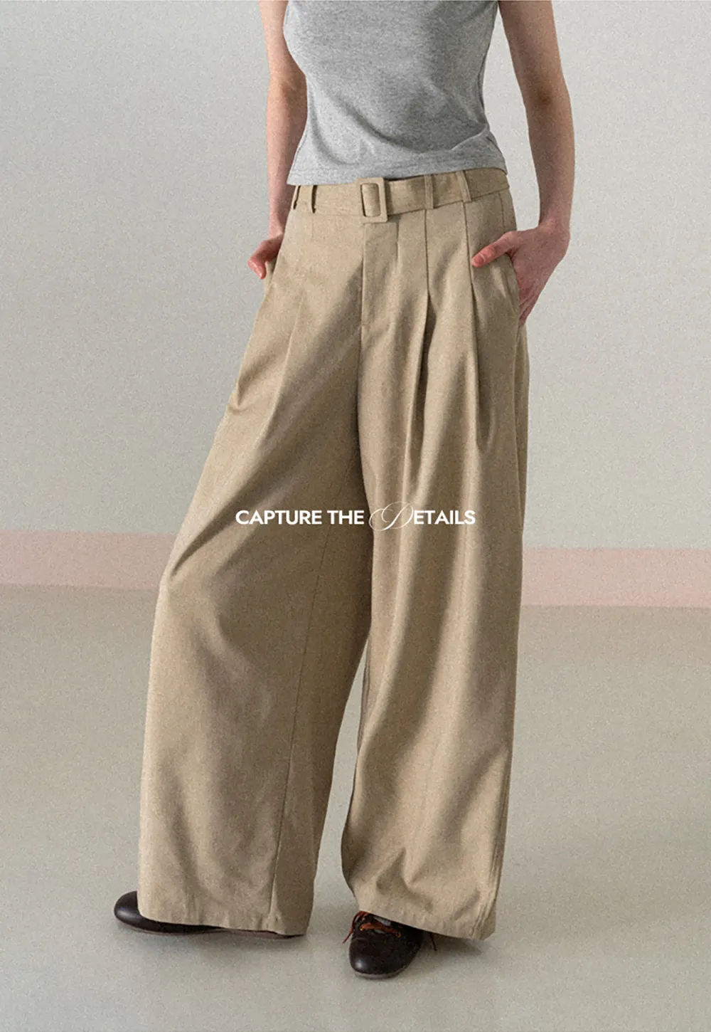 Wide Leg Pleated Casual Pants with Belt