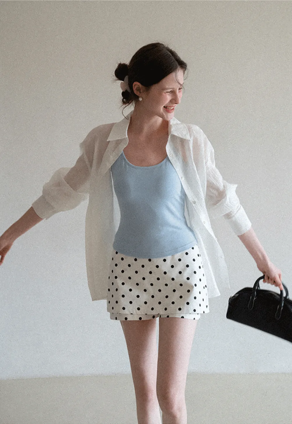 Polka dot mini skirt with layered hem