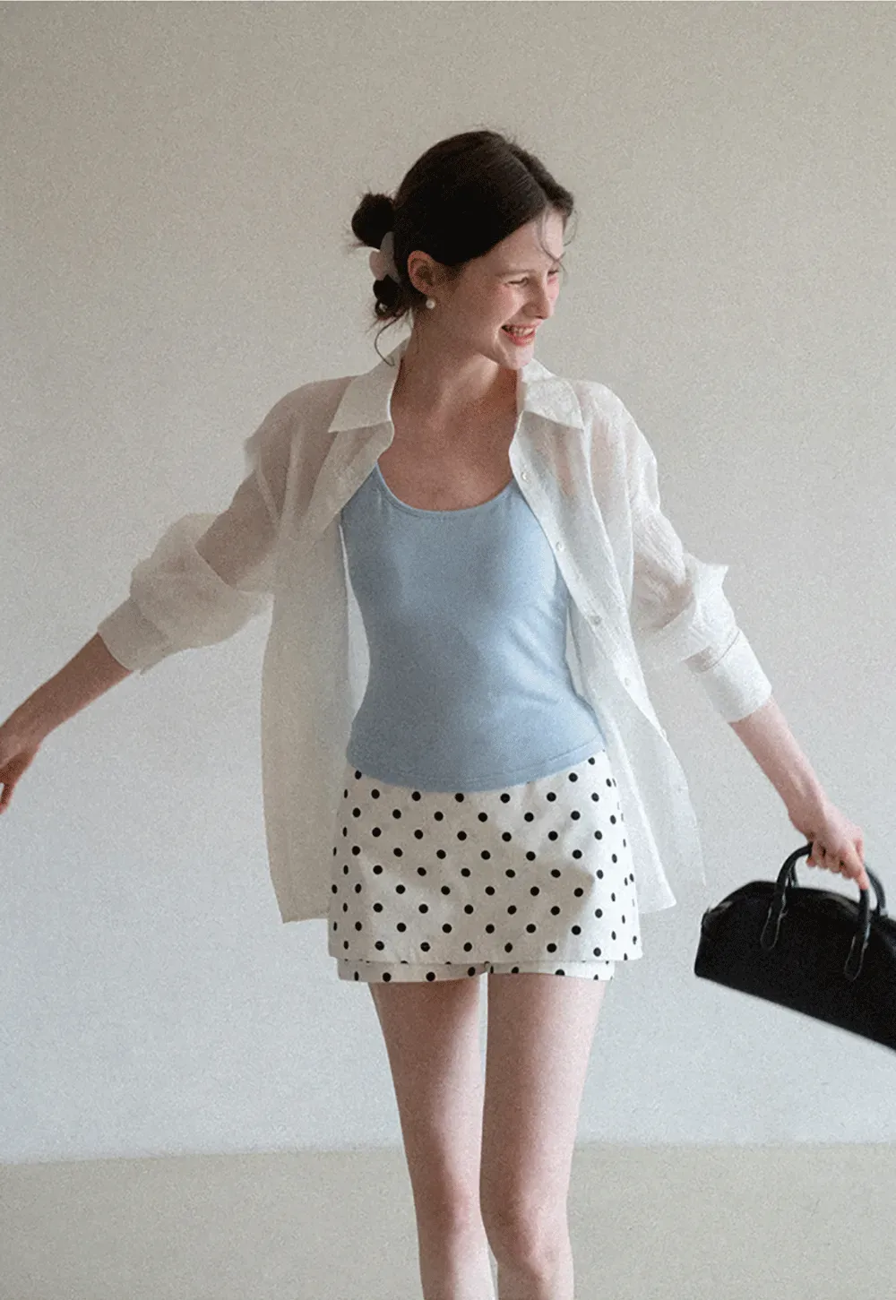 Polka dot mini skirt with layered hem