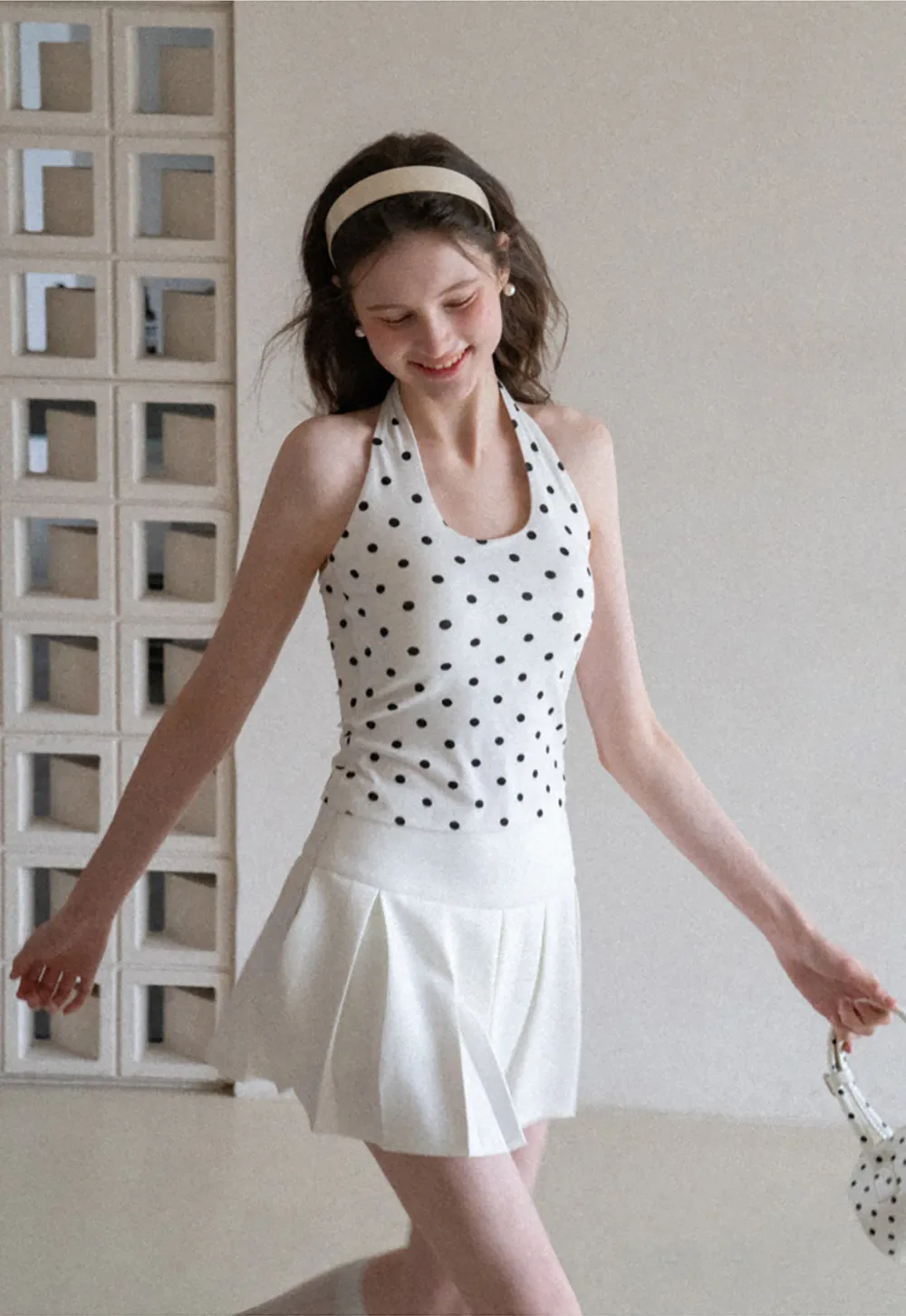 Woolen Knit Sweater and Polka Dot Tank Top