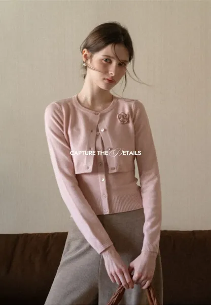 Elegant Knit Cardigan with Button Detail and Tank Top Set