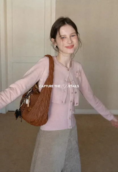 Elegant Knit Cardigan with Button Detail and Tank Top Set