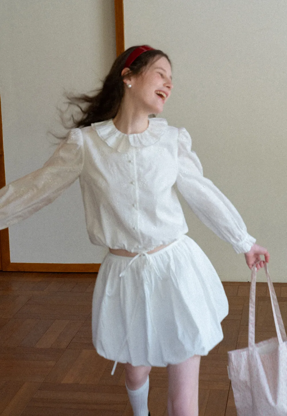 Ruffled Collar Long Sleeve Button Up Shirt