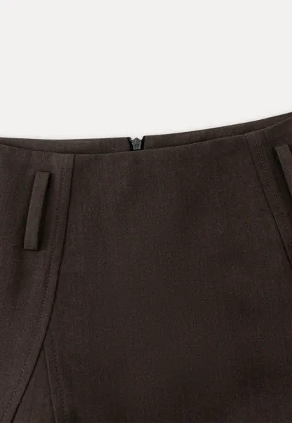 A-Line Brown Skirt with Ruffled Bottom for Women