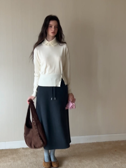 Drawstring Waist Midi Skirt for Women