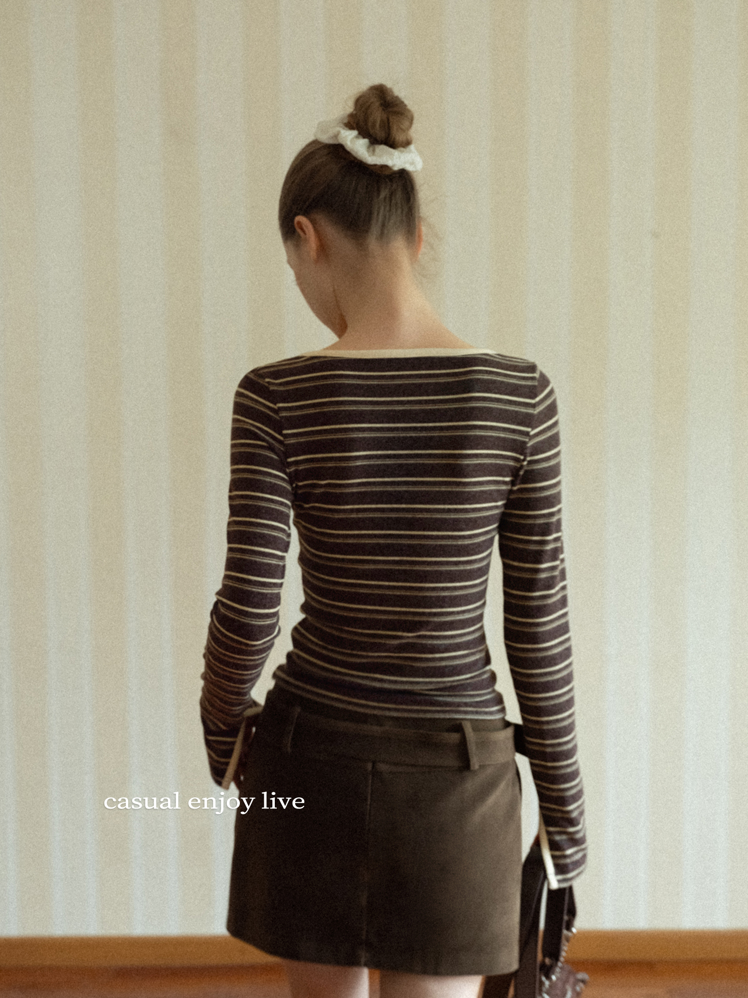 Women Striped Long Sleeve V-Neck Top