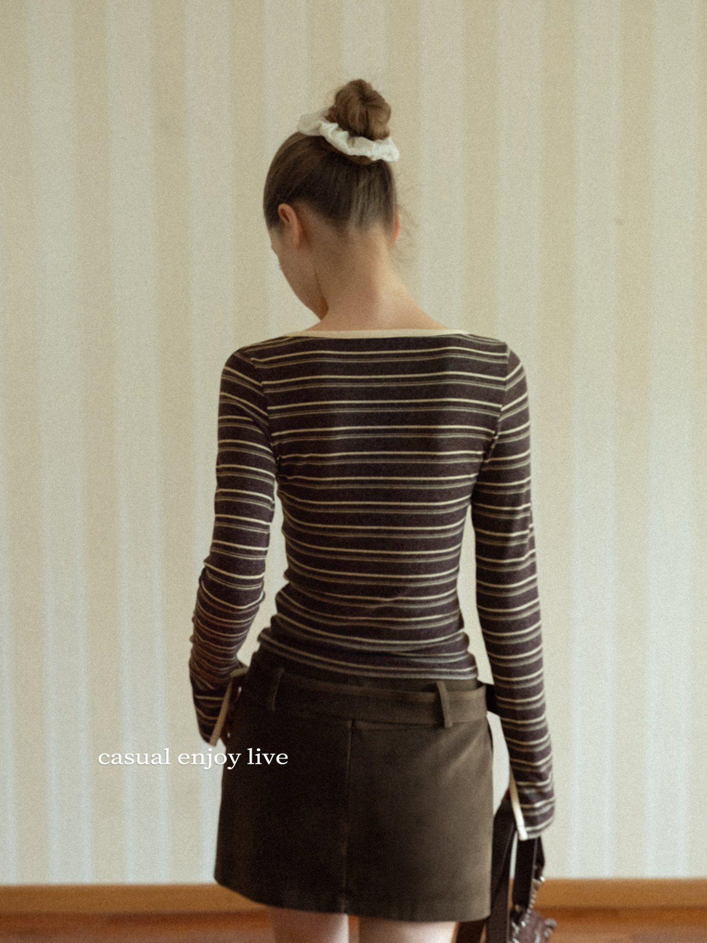 Women Striped Long Sleeve V-Neck Top