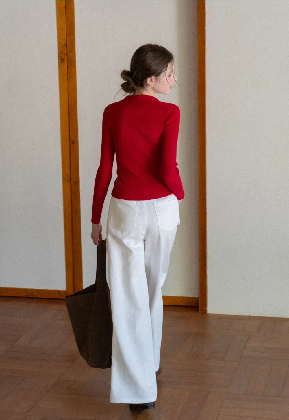 Ribbed Knit Long Sleeve Polo Neck Sweater