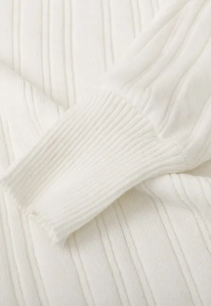 Ribbed knit sweater with wide neckline and long sleeves